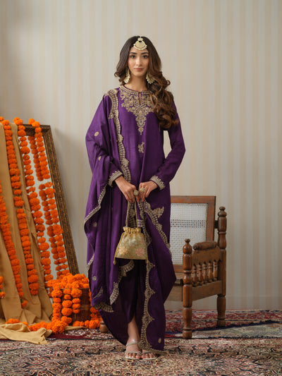 Purple Embroidered Suit Set