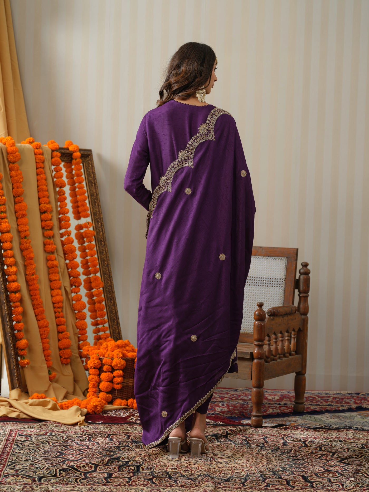 Purple Embroidered Suit Set