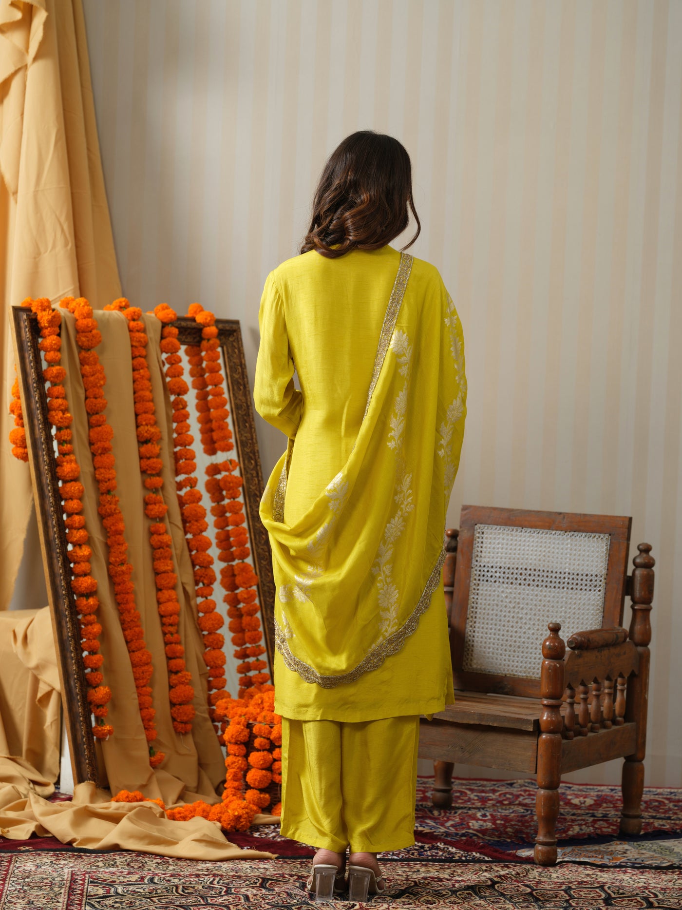 Yellow Embroidered Zardosi Suit Set