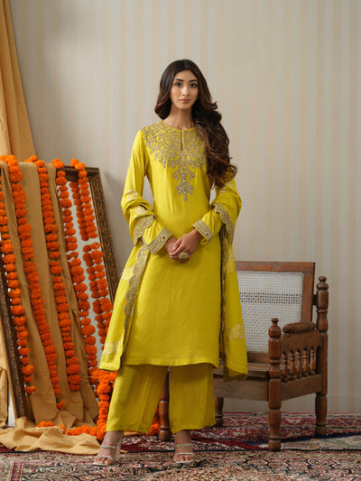 Yellow Embroidered Zardosi Suit Set