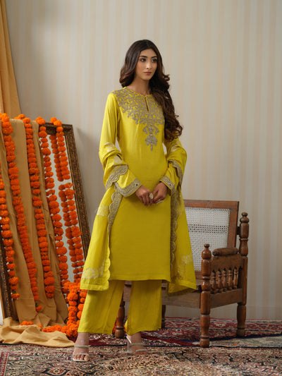 Yellow Embroidered Zardosi Suit Set