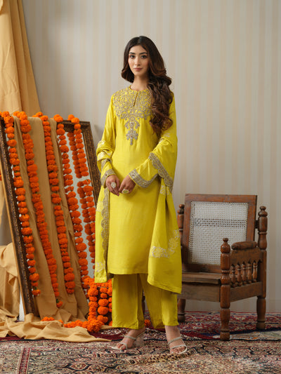 Yellow Embroidered Zardosi Suit Set