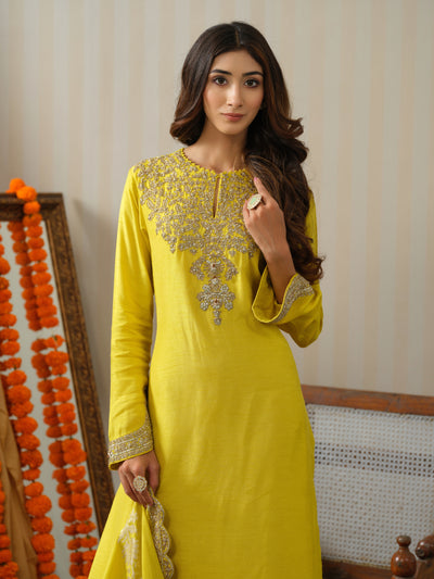 Yellow Embroidered Zardosi Suit Set