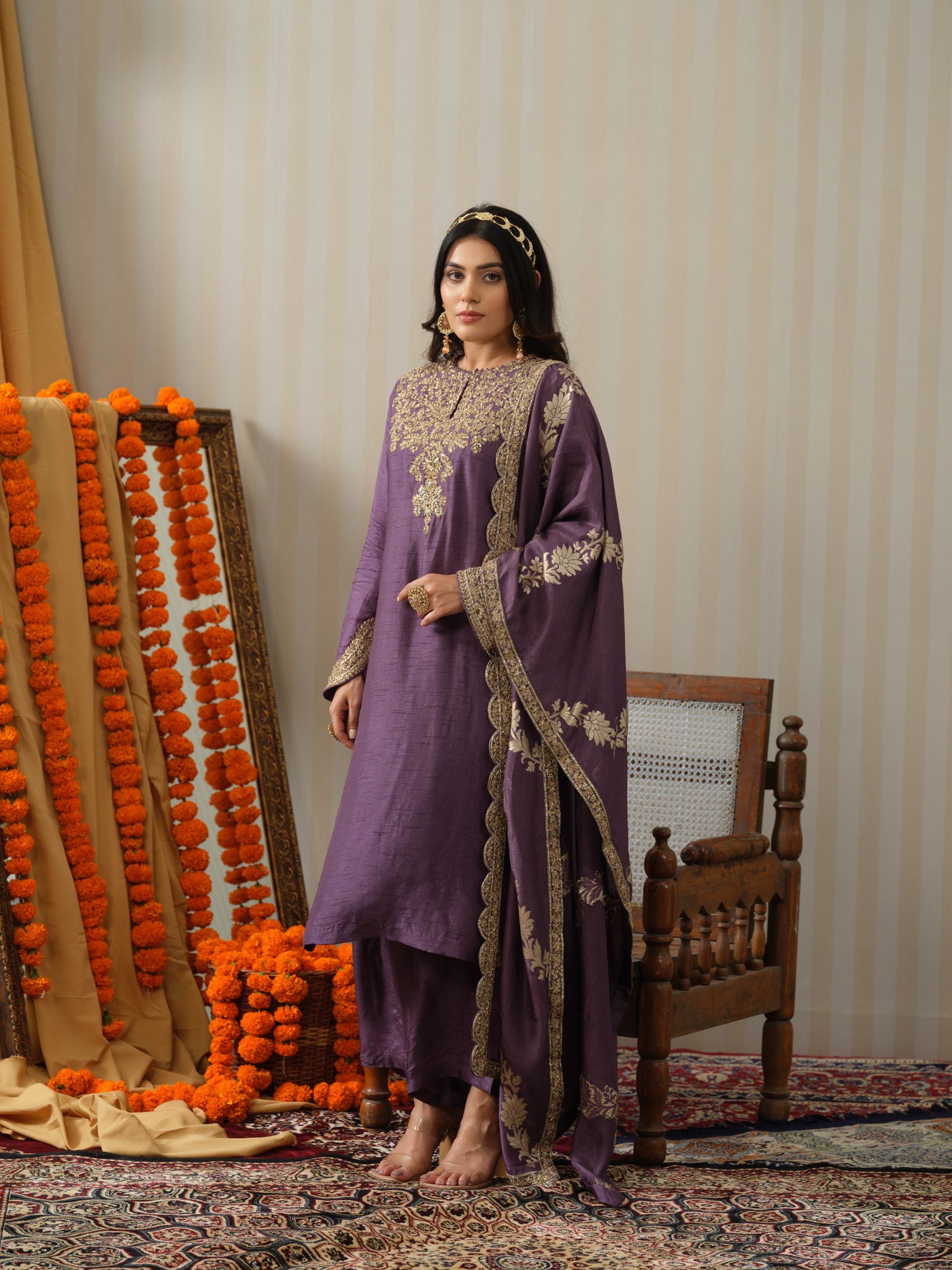 Mauve Embroidered Zardosi Suit Set