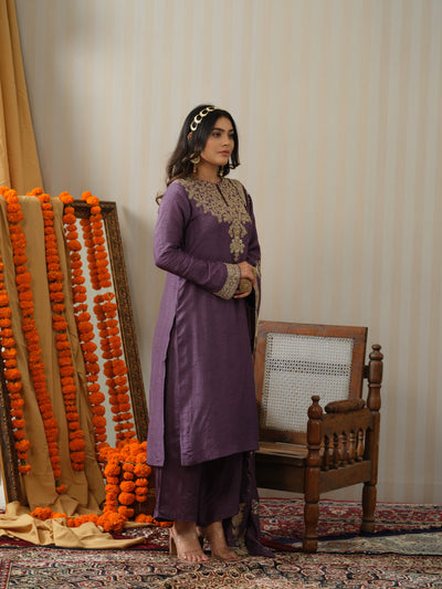 Mauve Embroidered Zardosi Suit Set