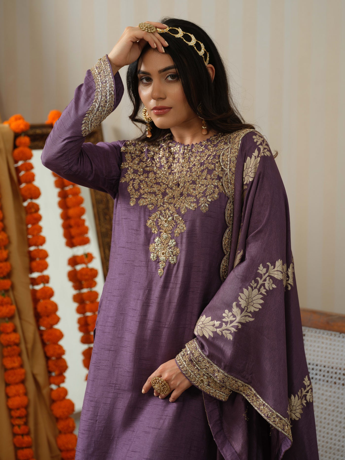 Mauve Embroidered Zardosi Suit Set