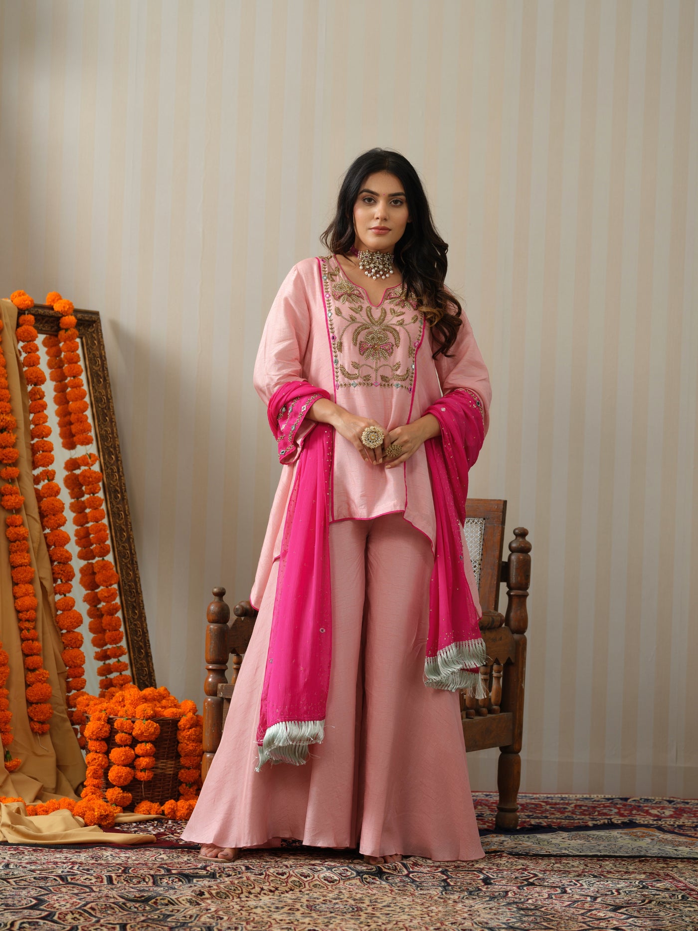 Pink Embroidered Sharara Set