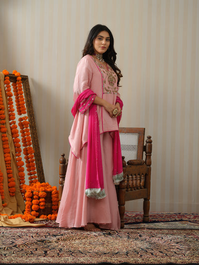 Pink Embroidered Sharara Set