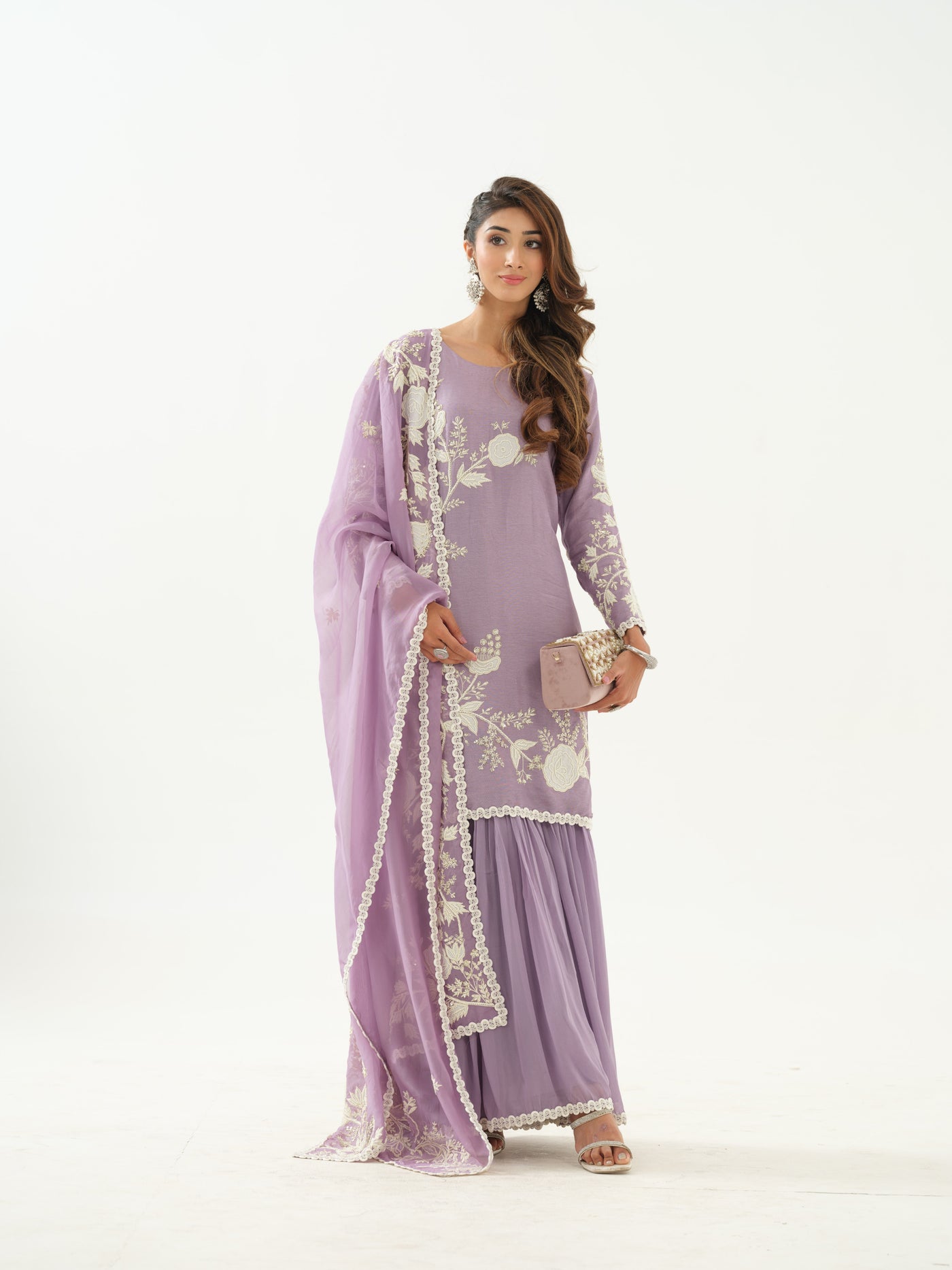 Mauve Embroidered Sharara Set