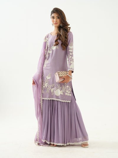 Mauve Embroidered Sharara Set