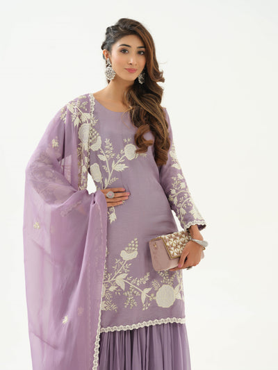 Mauve Embroidered Sharara Set