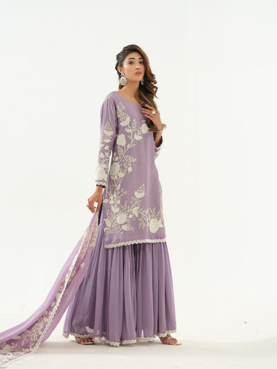 Mauve Embroidered Sharara Set