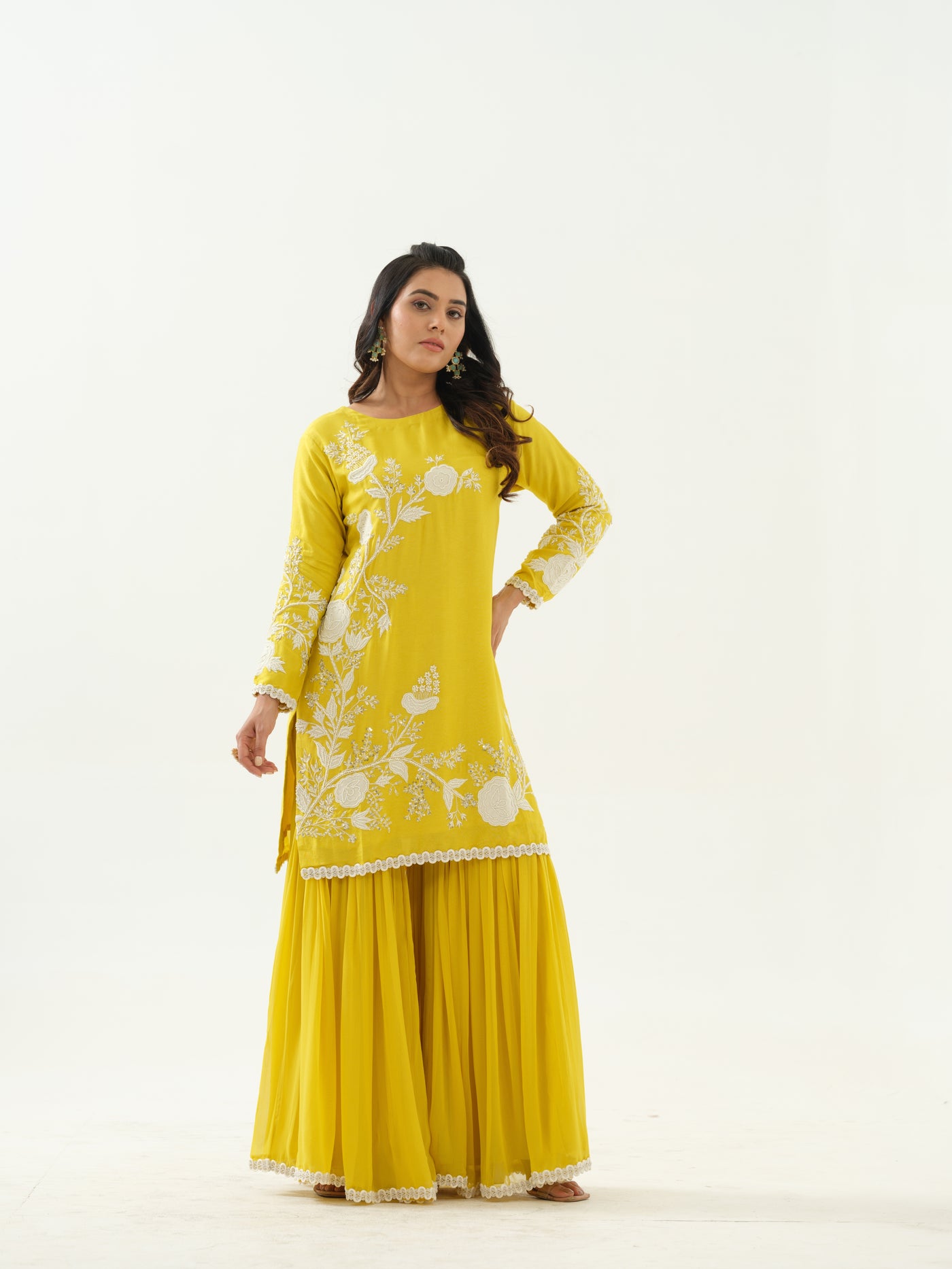 Yellow Embroidered Sharara Set