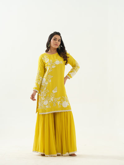 Yellow Embroidered Sharara Set