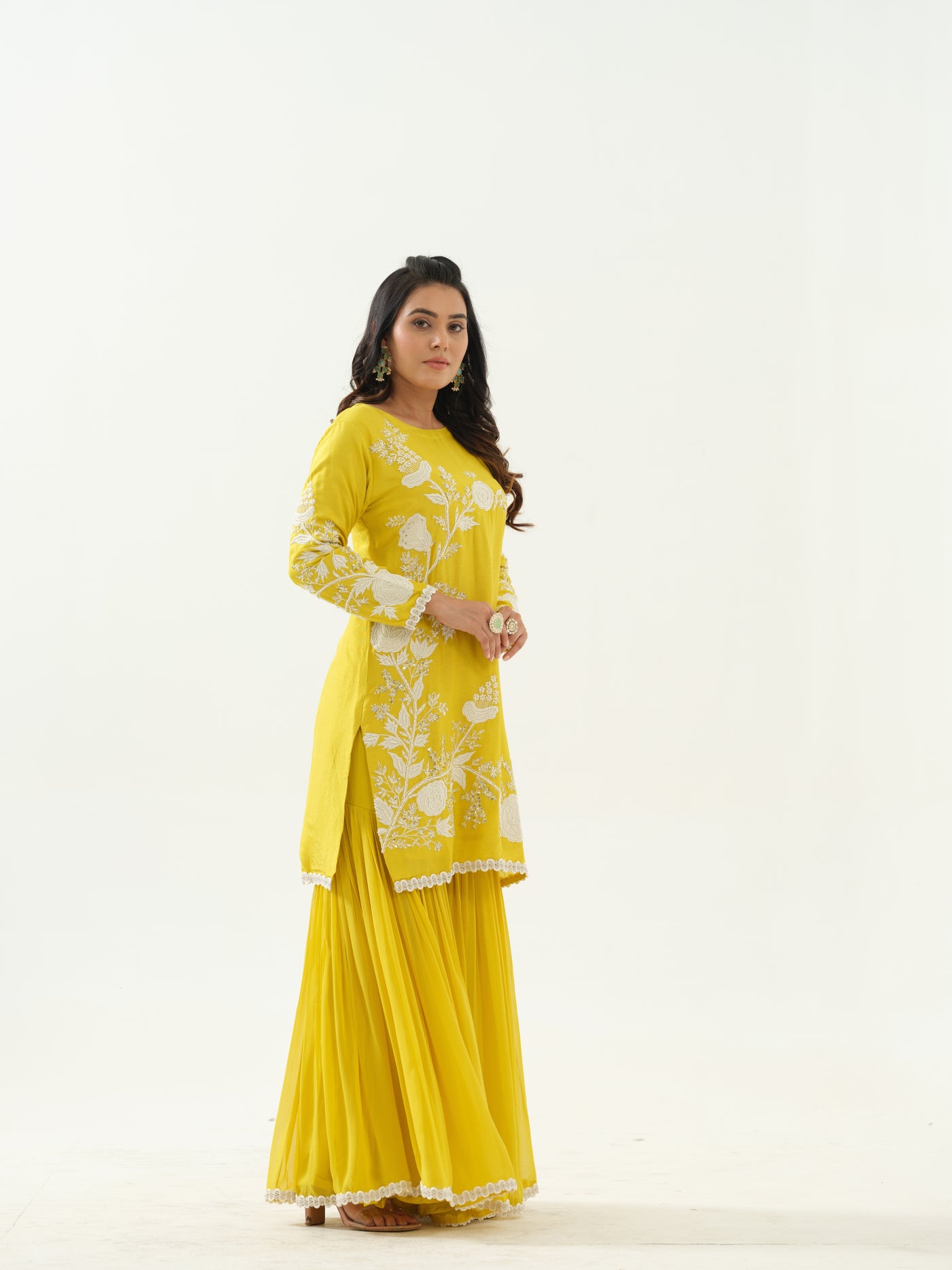 Yellow Embroidered Sharara Set