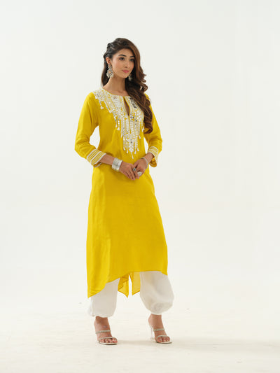 Yellow Mirror Work Tunic & Afghan Salwar