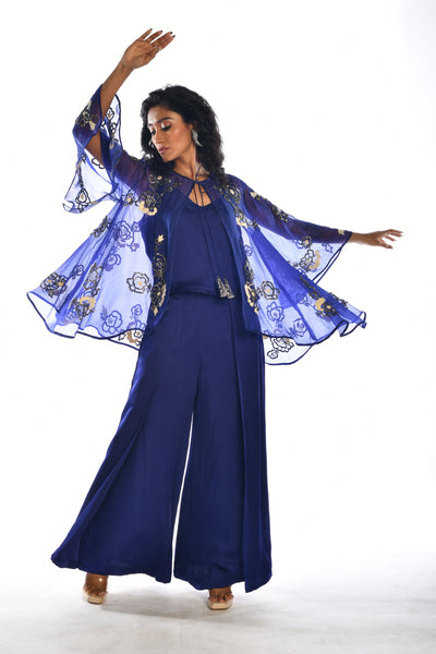 Blue Embriodered Cape Co Ord Set