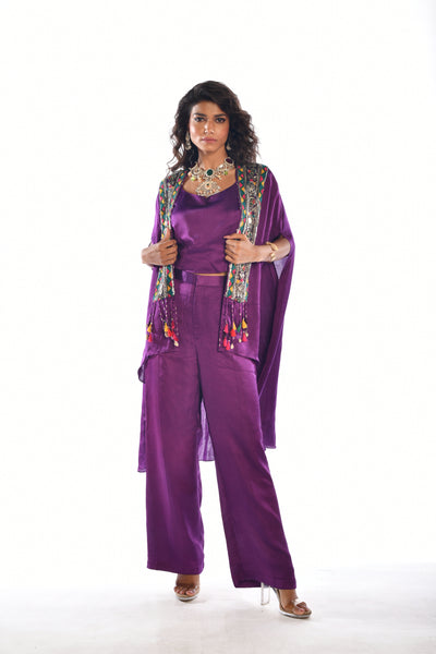 Purple Embroidered Kutch Metal Co Ord Set