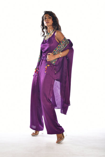 Purple Embroidered Kutch Metal Co Ord Set