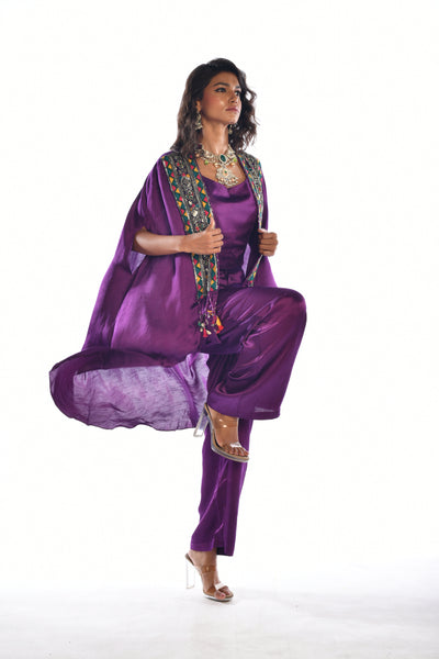 Purple Embroidered Kutch Metal Co Ord Set