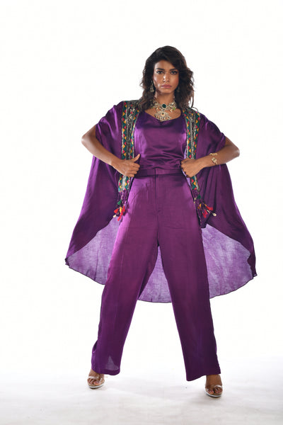 Purple Embroidered Kutch Metal Co Ord Set