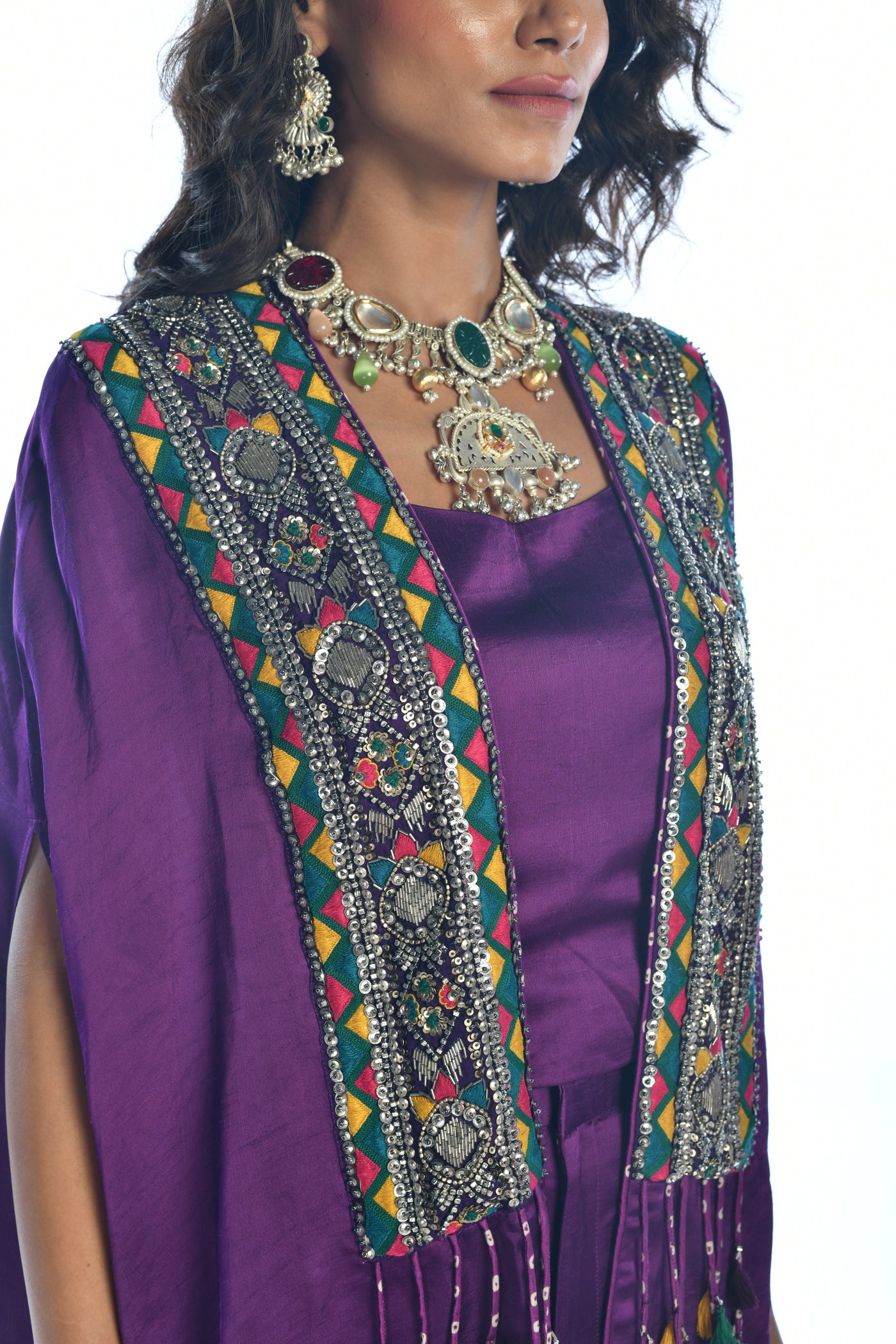 Purple Embroidered Kutch Metal Co Ord Set