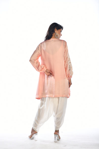 Peach Embroidered Tunic and Tulip Dhoti