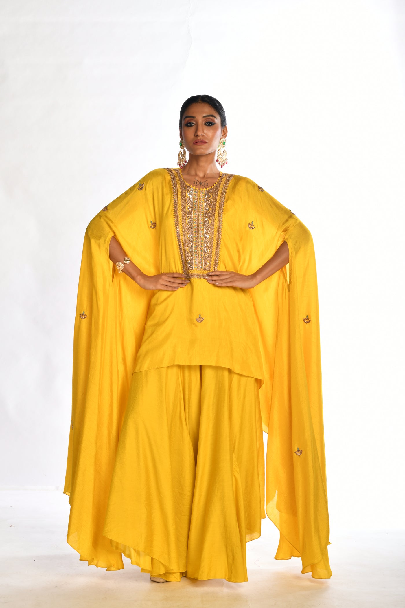 Yellow Embroidered Kaftan Sharara Set