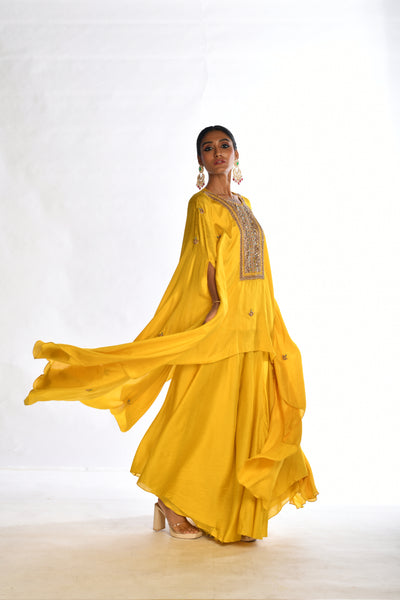 Yellow Embroidered Kaftan Sharara Set