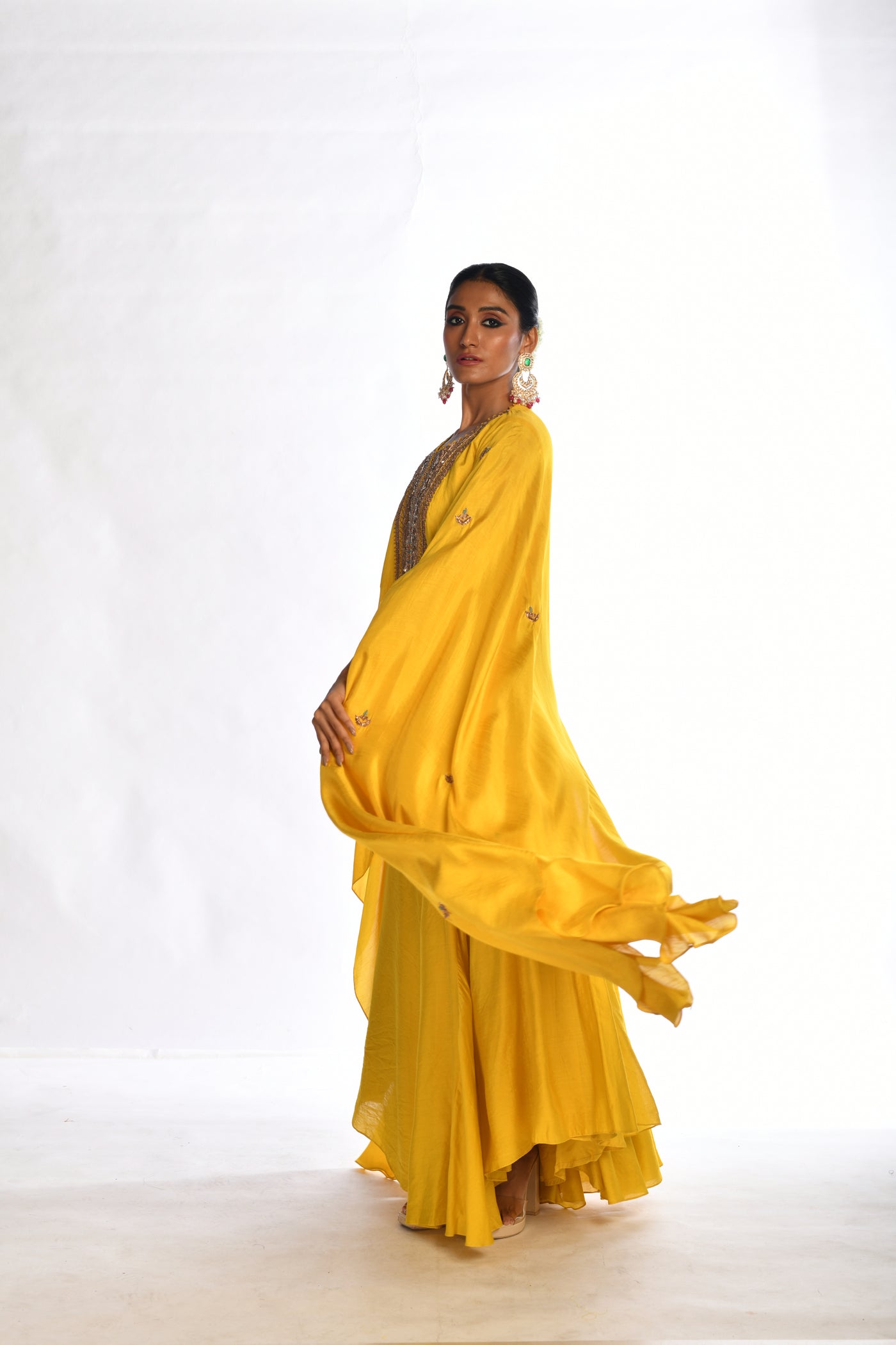 Yellow Embroidered Kaftan Sharara Set