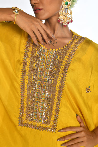 Yellow Embroidered Kaftan Sharara Set