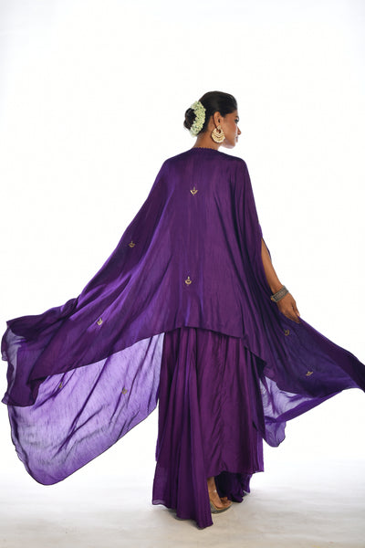 Purple Embroidered Kaftan Sharara Set