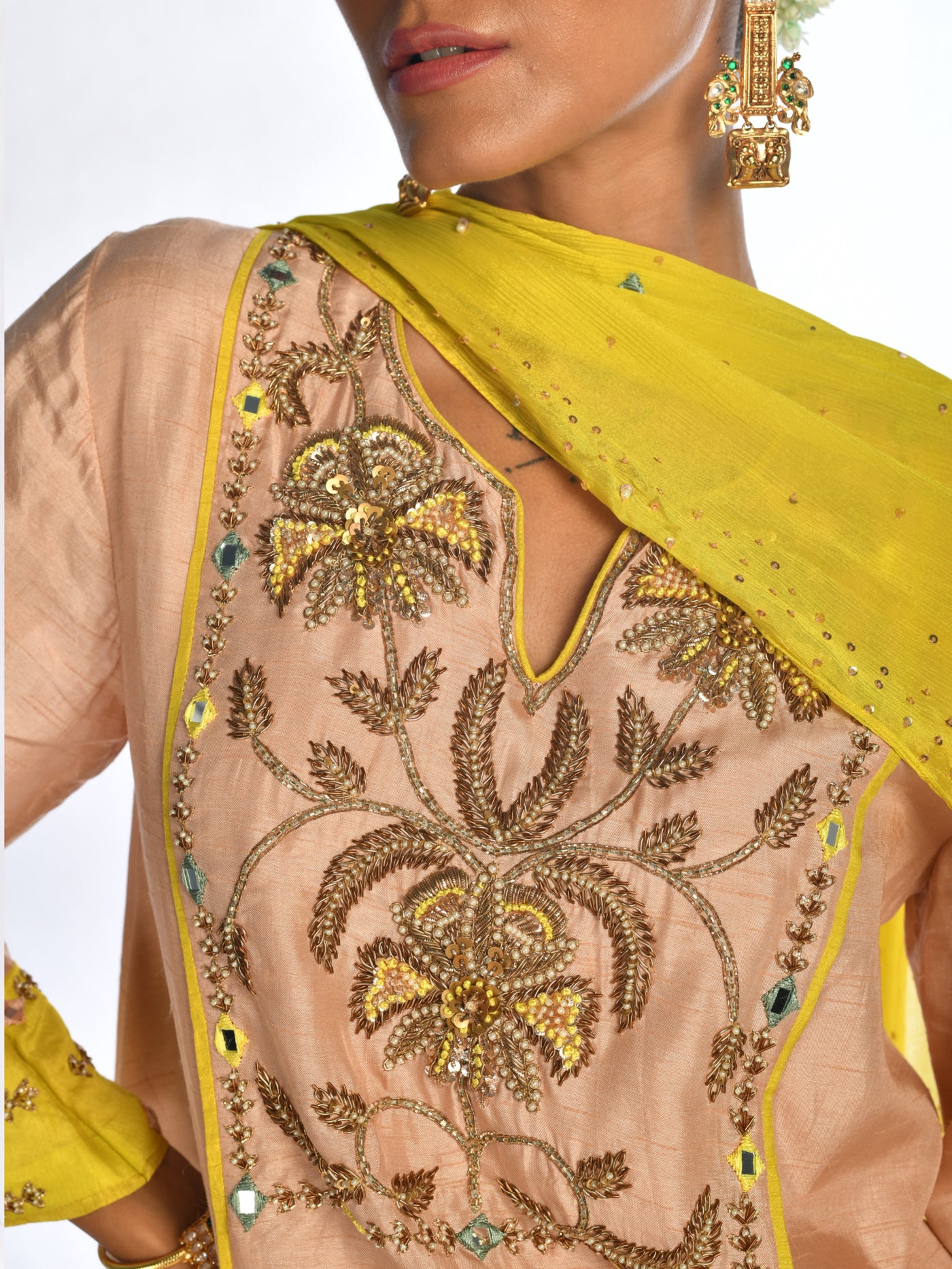 Brown Embroidered Sharara  Set