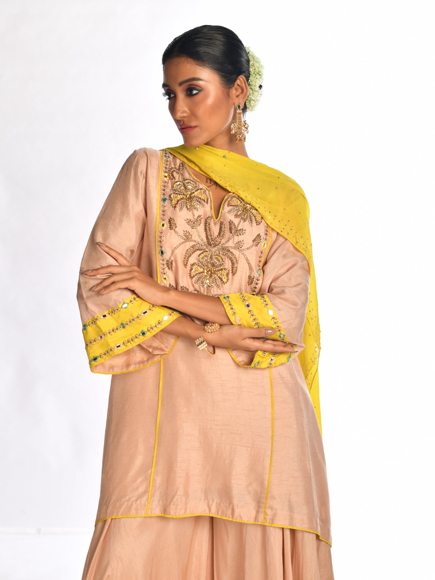 Brown Embroidered Sharara  Set