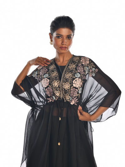 Black Embroidered Cape Sharara Set