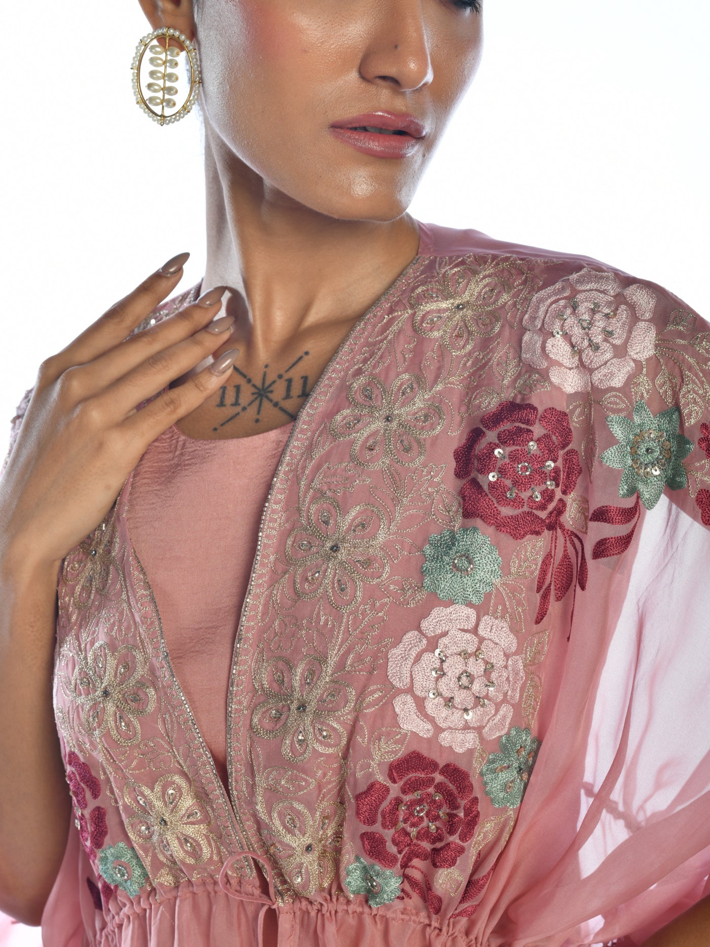 Pink Embroidered Cape Sharara Set