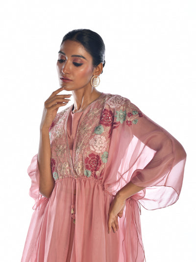 Pink Embroidered Cape Sharara Set