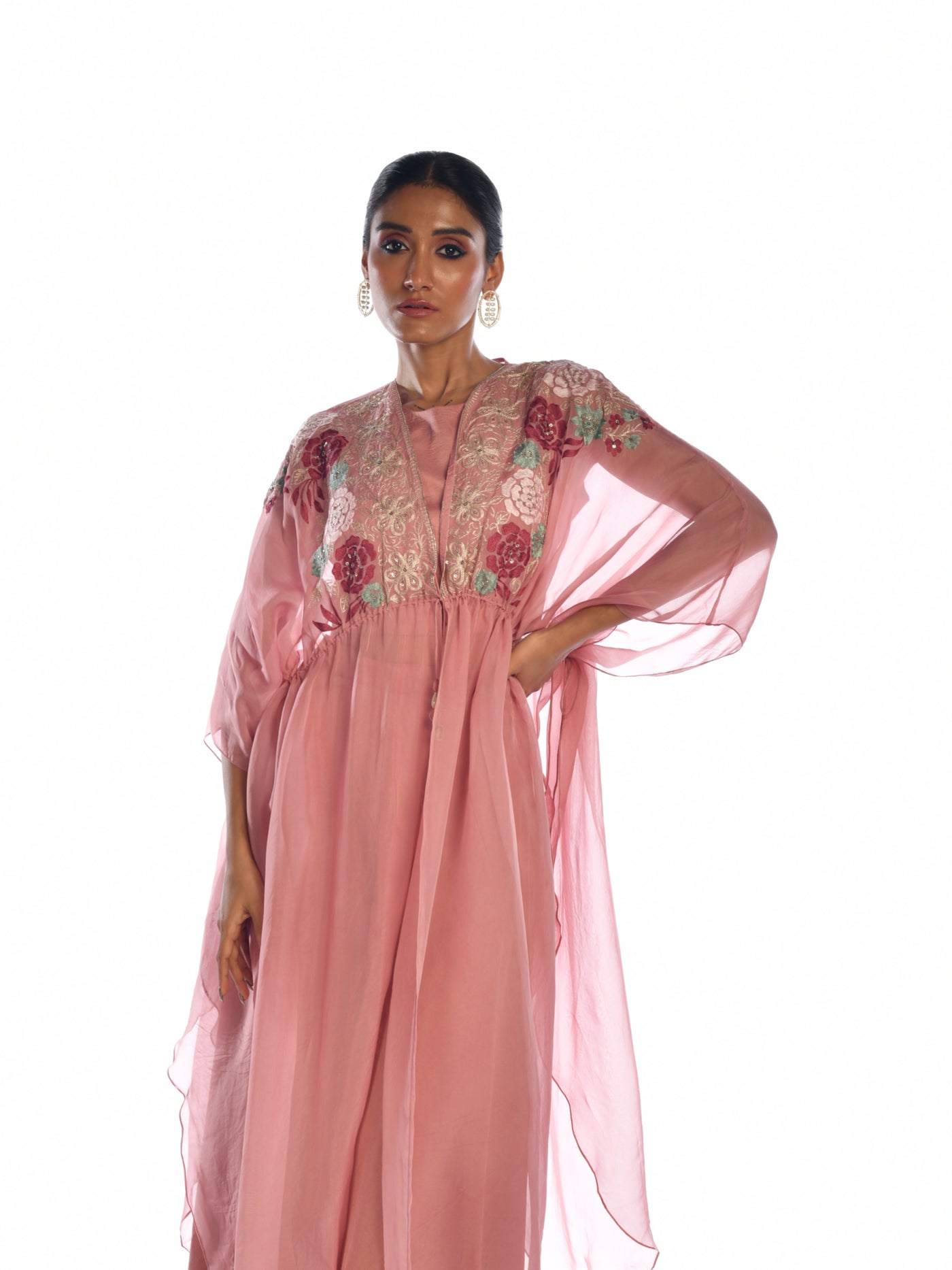 Pink Embroidered Cape Sharara Set