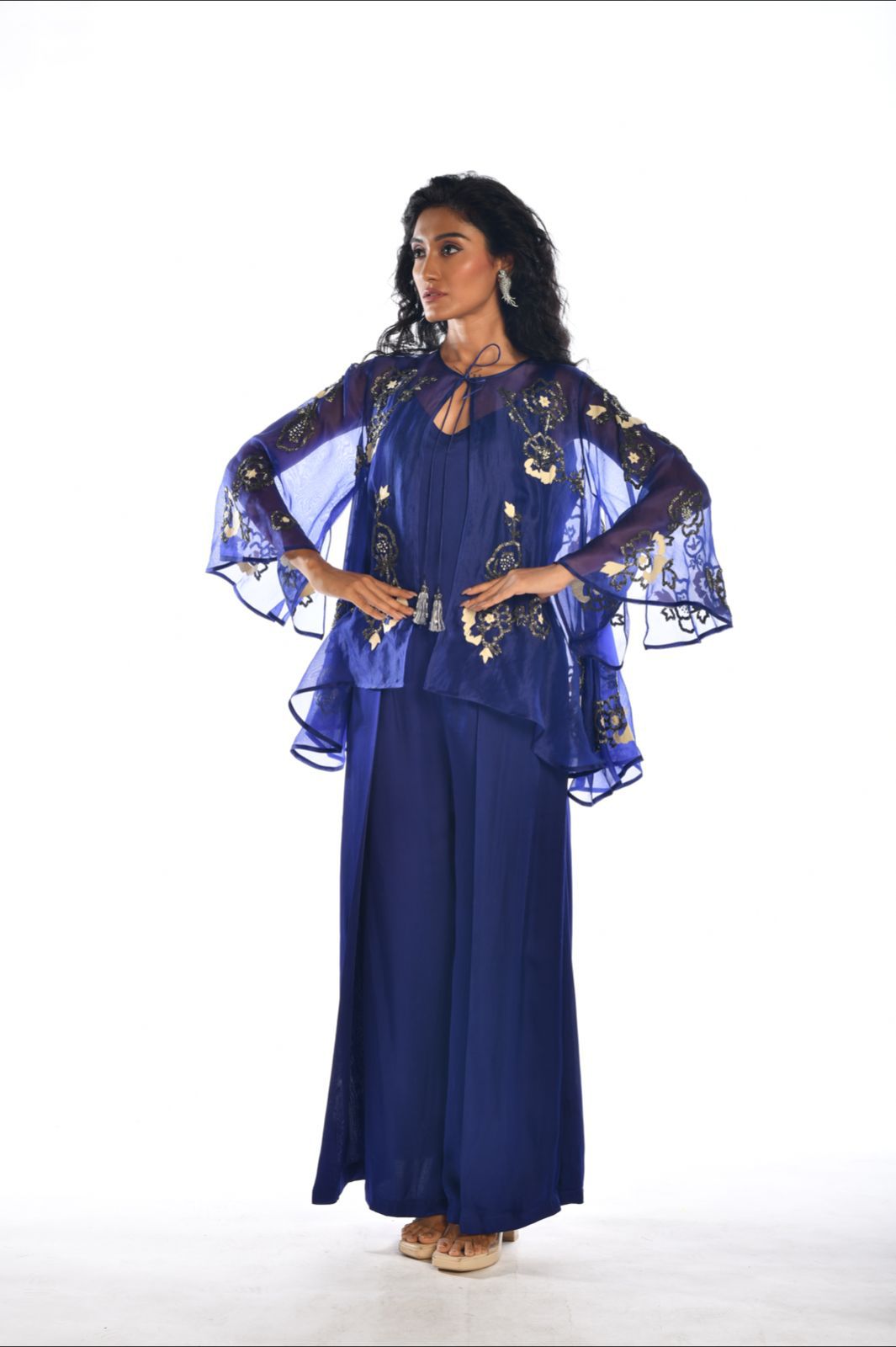 Blue Embriodered Cape Co Ord Set