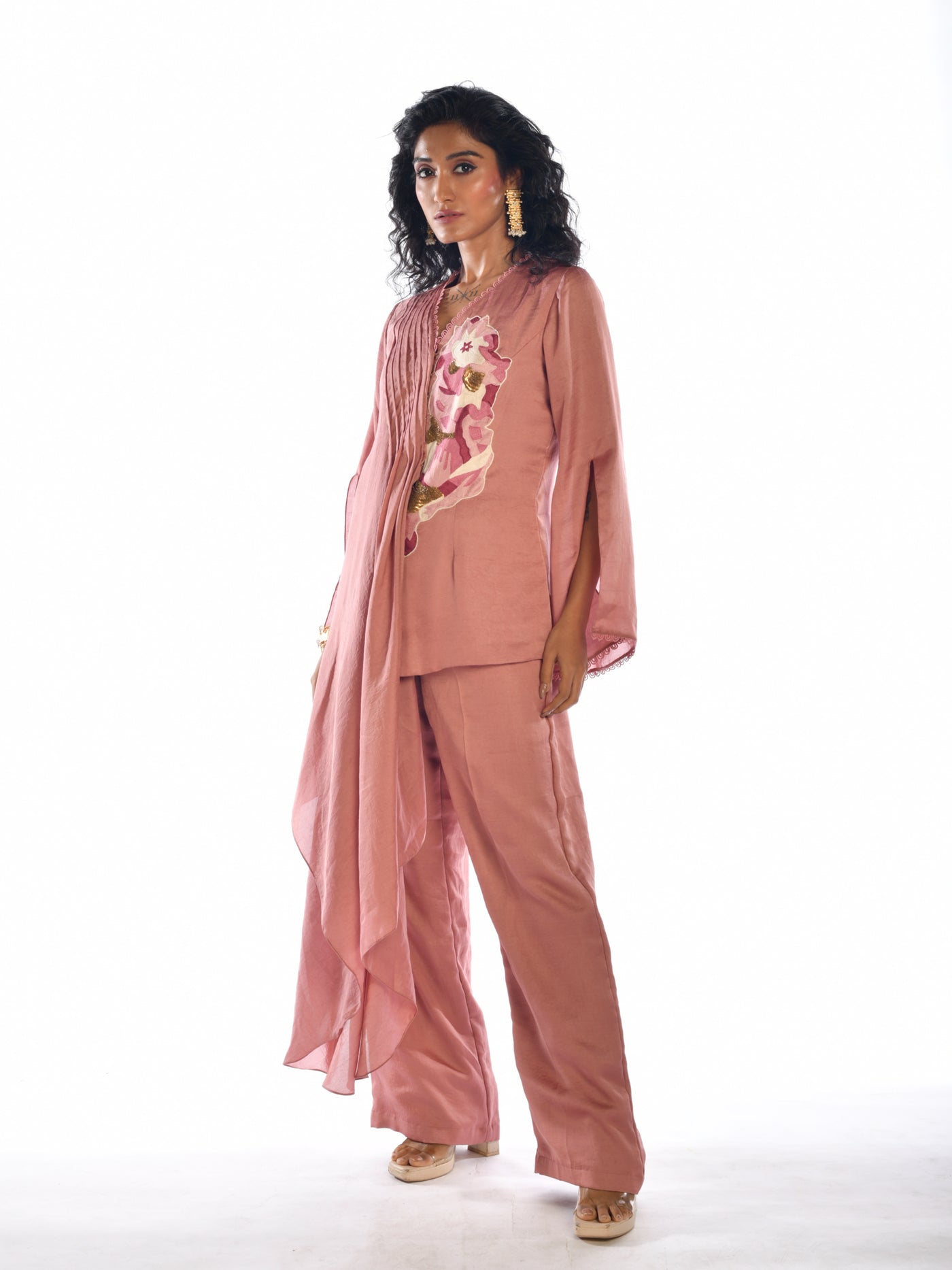 Pink One Side Pleated Co Ord Set