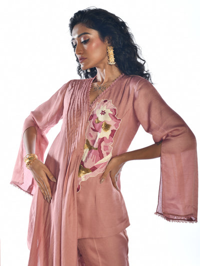 Pink One Side Pleated Co Ord Set