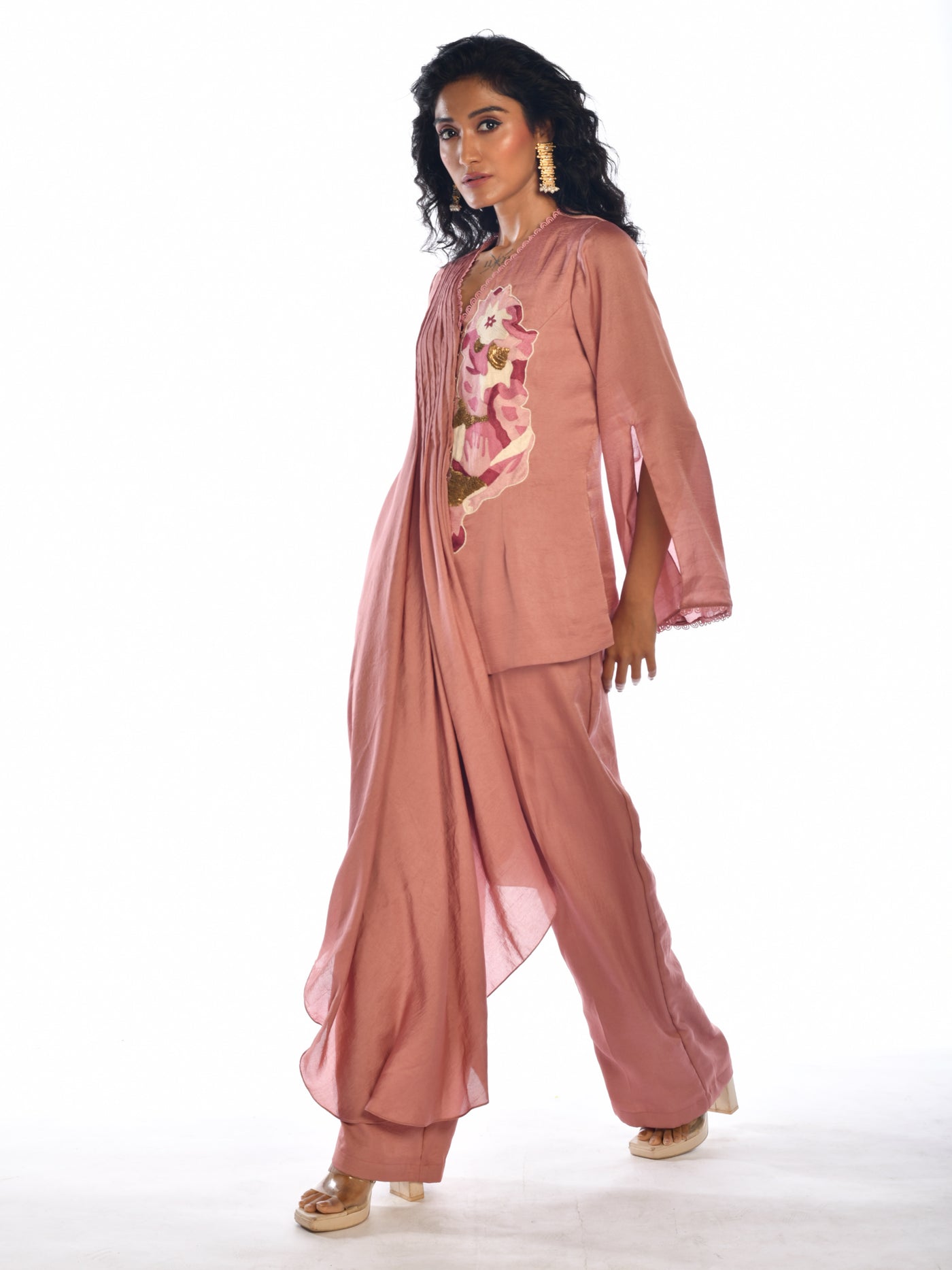 Pink One Side Pleated Co Ord Set