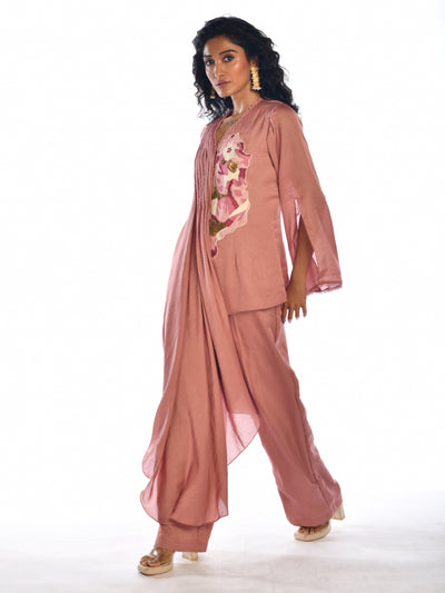 Pink One Side Pleated Co Ord Set