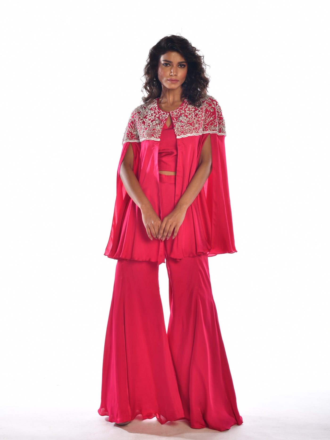 Rani Embroidered Satin Cape Co Ord Set