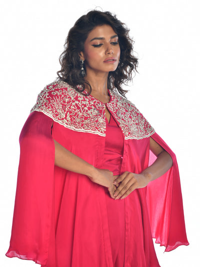 Rani Embroidered Satin Cape Co Ord Set