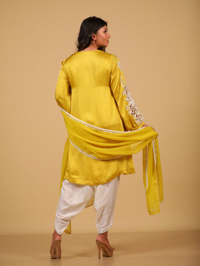 Yellow Cutwork Suit Set With Dhoti