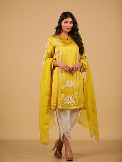 Yellow Cutwork Suit Set With Dhoti