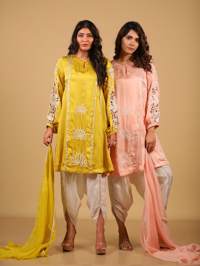 Yellow Cutwork Suit Set With Dhoti