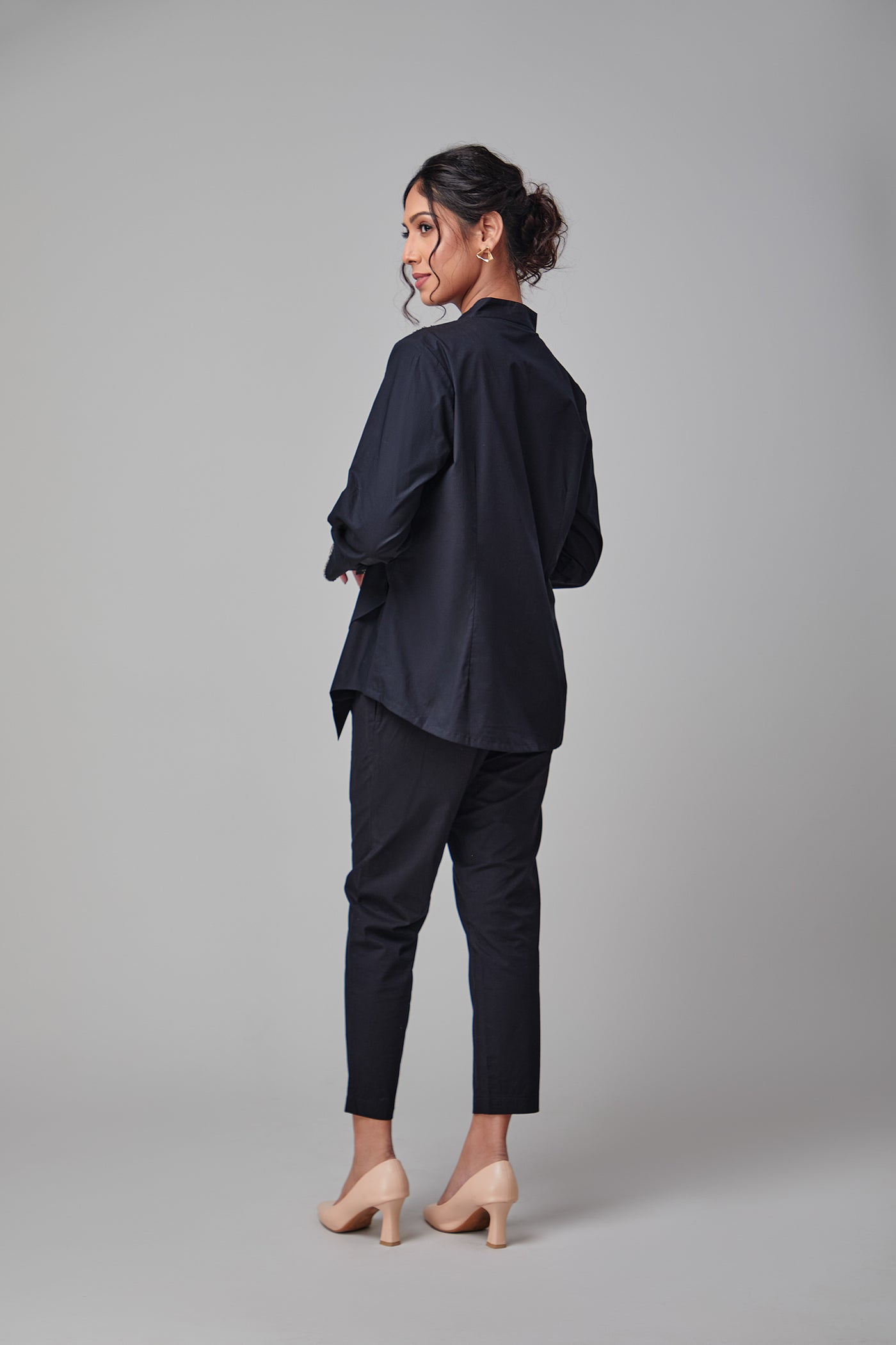 Navy Asymmetrical Slit-Cuff Shirt