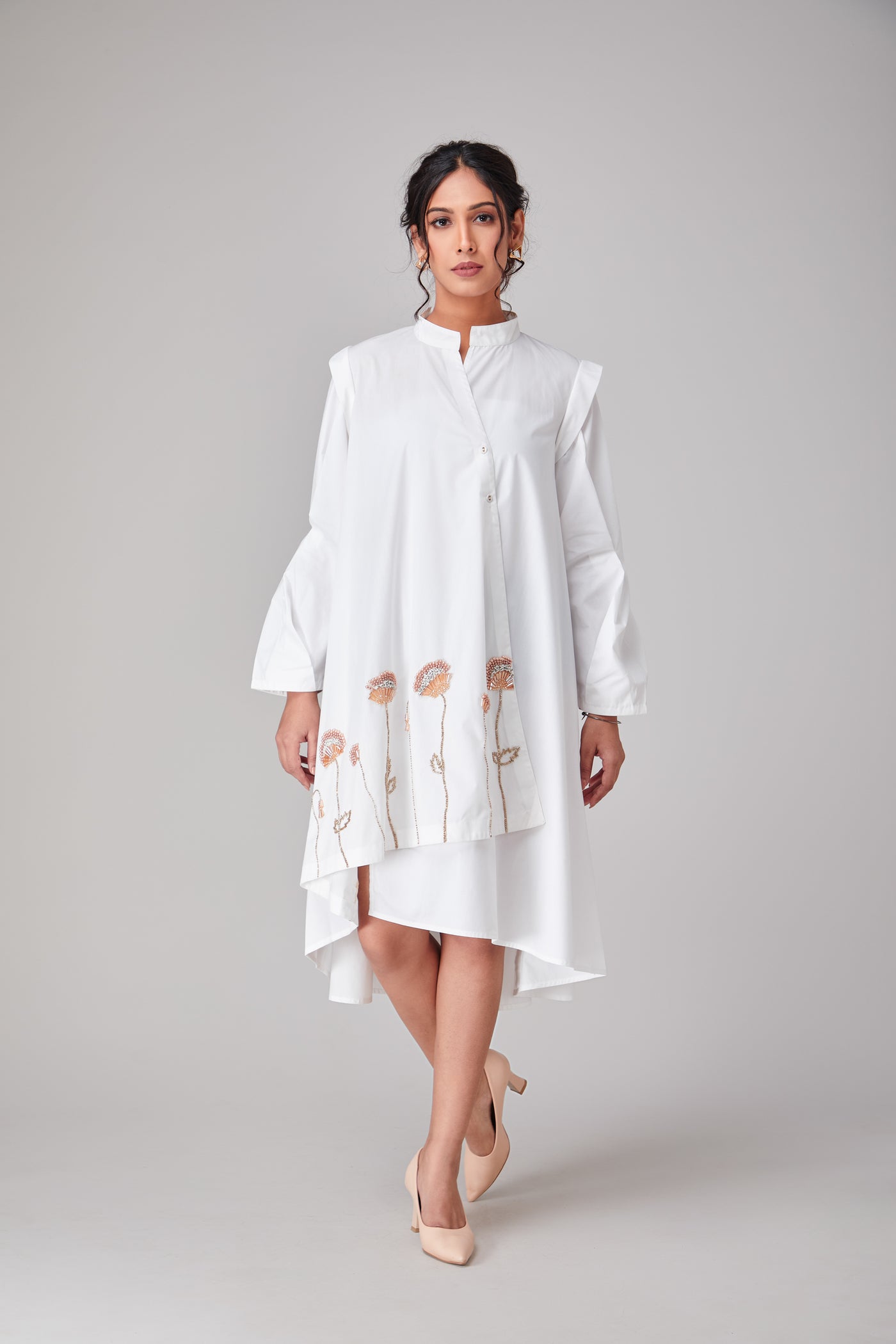 Pristine White Hi-lo Embellished Summer Dress